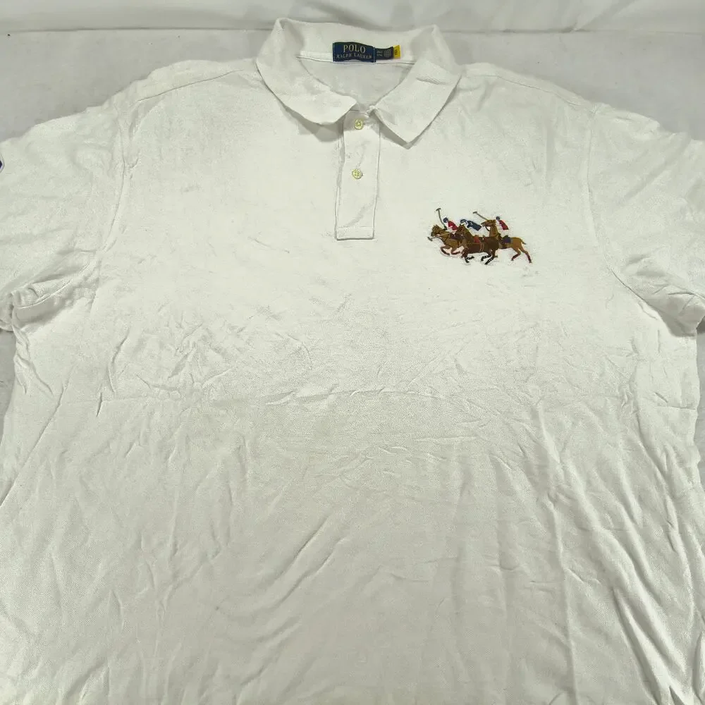 Polo Ralph Lauren Triple Pony Casual Collared Polo Shirt Mens Size 3XLT White